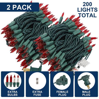Watereem 2 Pack Red Valentines String Lights, 100 Count Each, Incandescent Mini Christmas Lights, Connectable Xmas Tree Light for Indoor Outdoor Garland Birthday Holiday Wedding Festival Party