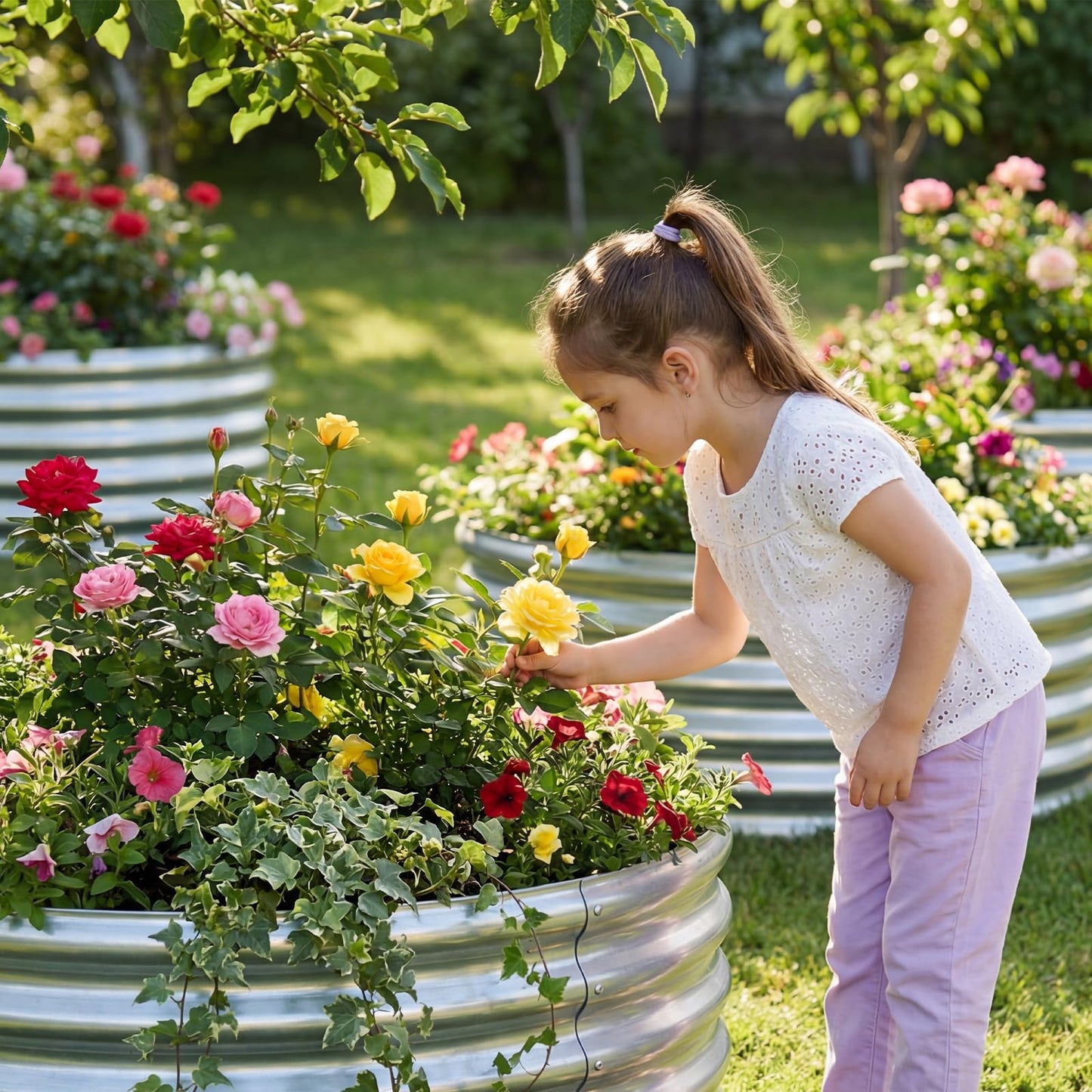 AHEONLAR 3Pack 2x2x1 ft Round Galvanized Raised Garden Bed Kit Round Metal Flower Box Large Planter Raised Beds Outdoor Garden for Planting,Fruit,Herb-Sliver