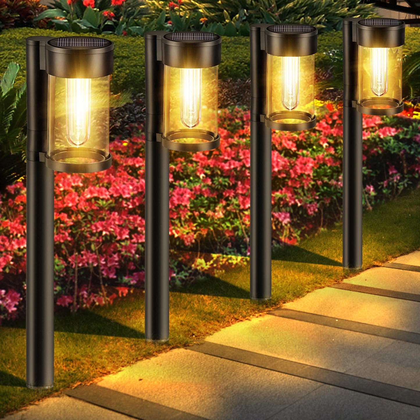 Solar Pathway Lights Outdoor, 10 Pack Metal & Glass Solar Lights Outdoor Waterproof Landscape Path Lights for Outside Yard Lawn Walkway Driveway Garden Decor
