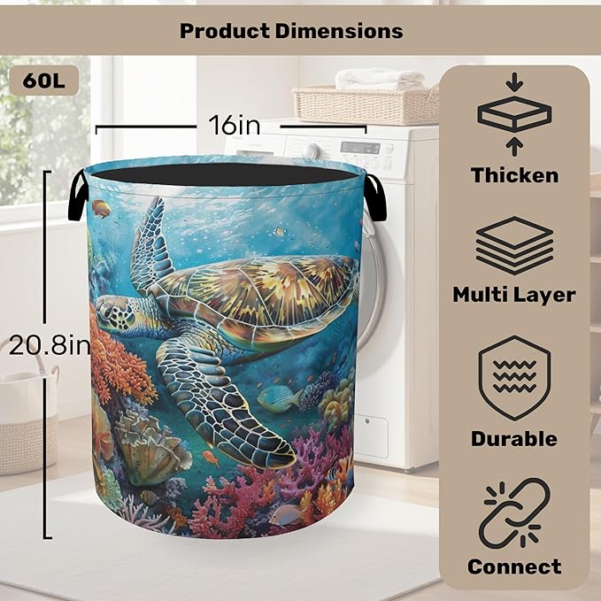 Sea Turtle Foldable Canvas Laundry Basket