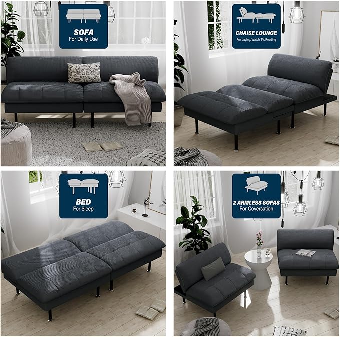 Ribilake 3 Sets 70" Futon Sofa Bed, 4 in 1 Multi-Function Couch Sleeper