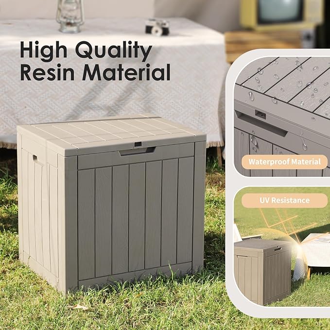DRATO Deck Boxes, 30 Gallon Outdoor Storage Box for Patio Cushion, Garden Tools, Waterproof and UV Resistant, Lockable (Grey,30 Gallon)
