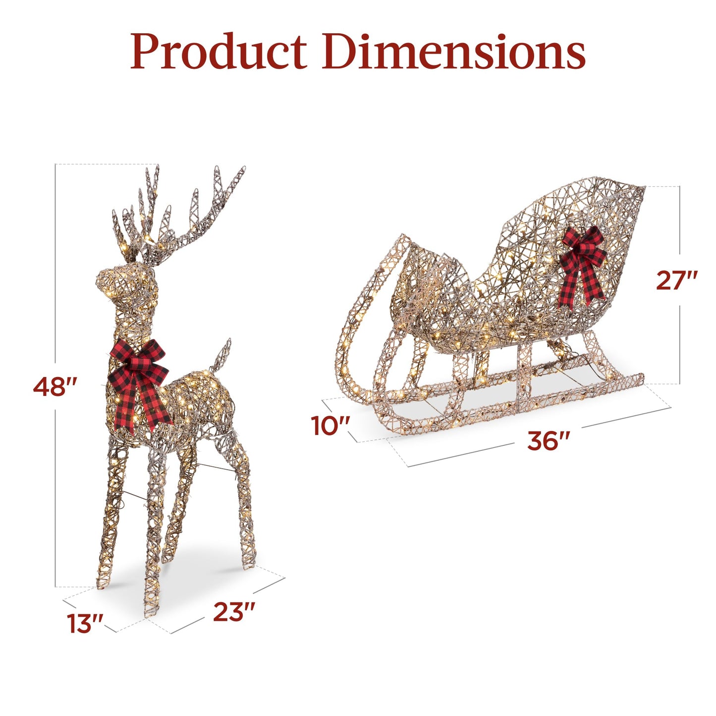 Best Choice Products Lighted Christmas 4ft Reindeer & Sleigh Holiday Outdoor Yard Decoration Set w/ 205 LED Lights, Stakes, Zip Ties - Rattan
