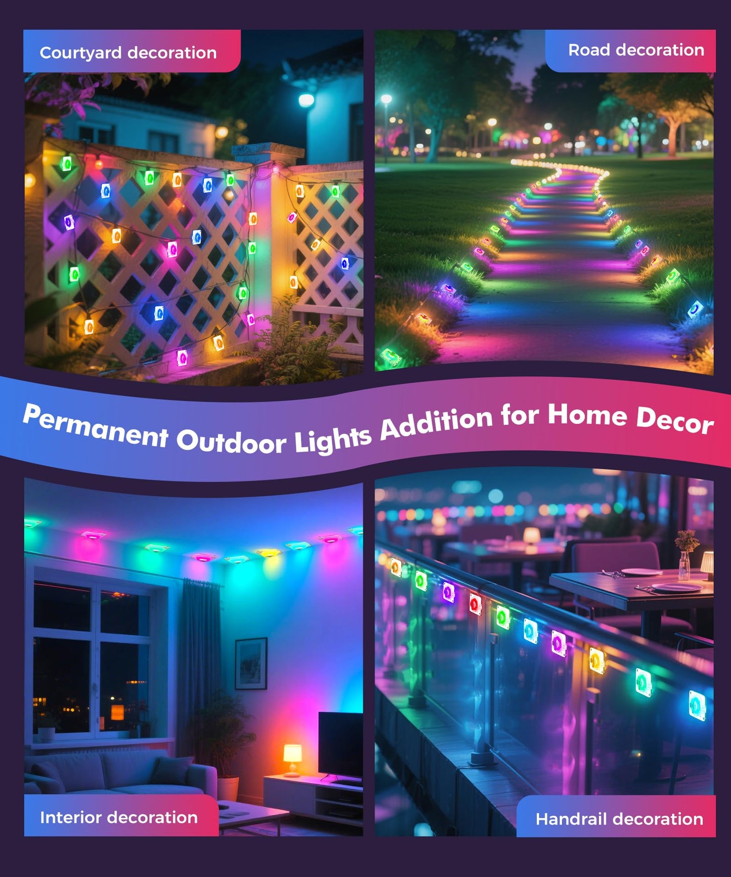 POOFZY Permanent Outdoor Lights for House,150ft RGB+IC Smart Outdoor Decor, 50 Scene Modes,App/Remote Control,IP67 Waterproof,for Christmas,Halloween,Daily & Holiday Party Decor,House Roof Lighting