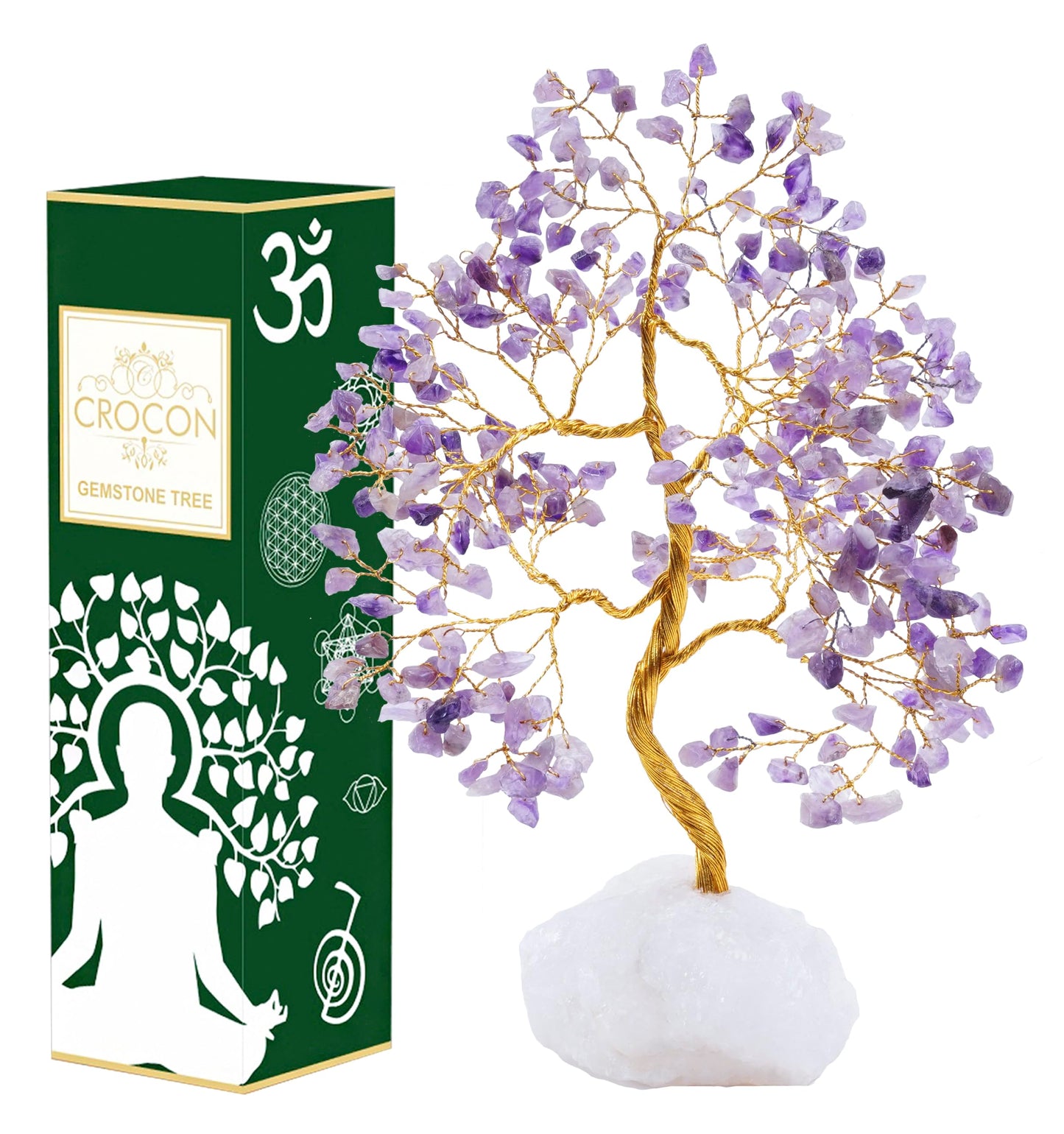 Crocon® Amethyst Crystals Tree of Life Rough Base, Birthday Gifts for Women, Home & Office Decor Money Tree Healing Crystals Womens Gifts Ideas House Warming Gift Sister Unique Purple Decoration
