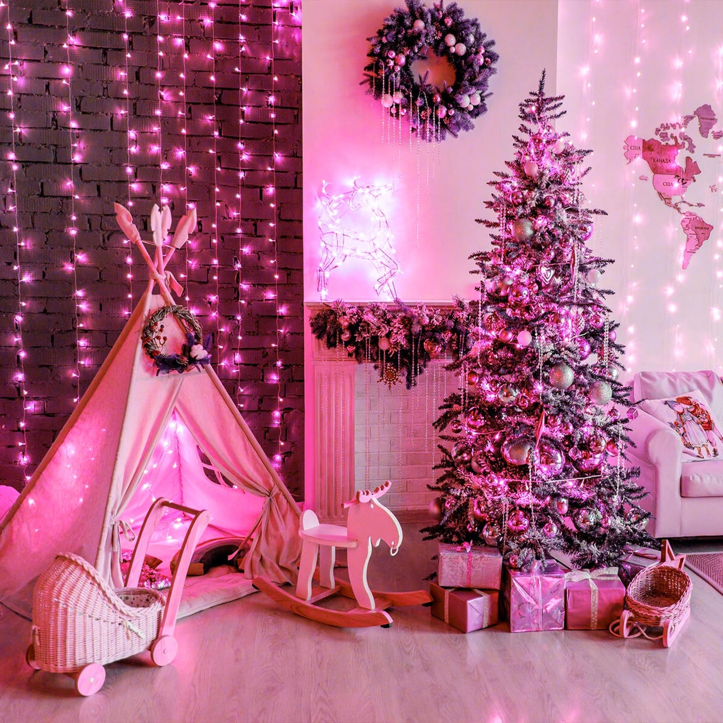 300 LED Pink String Lights Indoor Valentines Day Decorations, 100 FT Valentines Day Lights Waterproof with 8 Modes, Clear Wire Pink Fairy Lights Plug in for Valentine Day Wedding Party Bedroom Decor