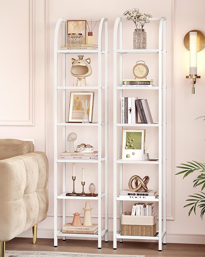Hzuaneri Bookcase Bookshelf, Tempered Glass Arched Bookshelf
