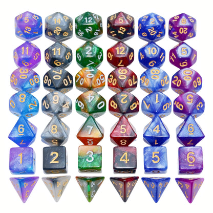 SmartDealsPro 6 x 7 Sets (42 pcs) Glitter Polyhedral Dice Sets with Pouches for DND RPG MTG Dungeon and Dragons Table Board Roll Playing Games D4 D8 D10 D12 D20 (Color 2)