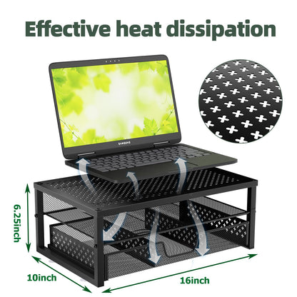 Simple Trending Metal Monitor Stand Riser and Computer Desk Organizer with Drawer for Laptop, Computer, iMac, Black