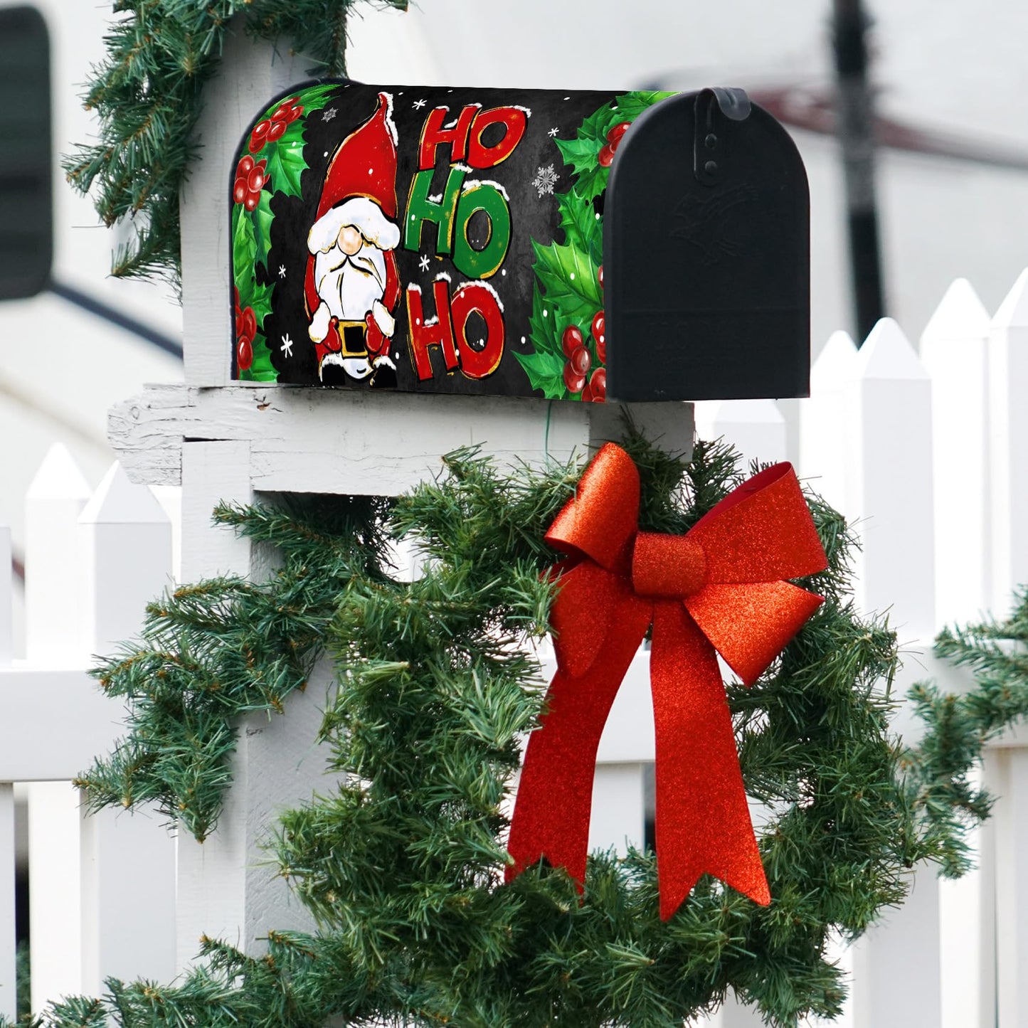 Texupday Ho Ho Ho Santa Christmas Gnome Snowflakes Decoration Mailbox Cover With Magnetic Strip Winter Holiday Mailbox Wraps Post Letter Box Cover Standard Size 21" X 18" for Garden Outdoor Yard Decor