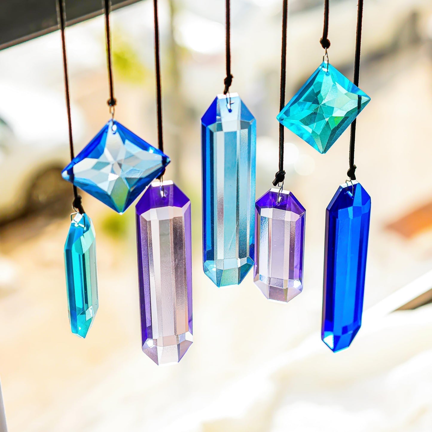 HDCRYSTALGIFTS Crystal Prisms Suncatchers for Window Hanging, 7PCS Blue Dreams Suncatcher Gift for Mom Women Rainbow Maker Sun Catcher Indoor Window Home Garden Christmas Tree Decor