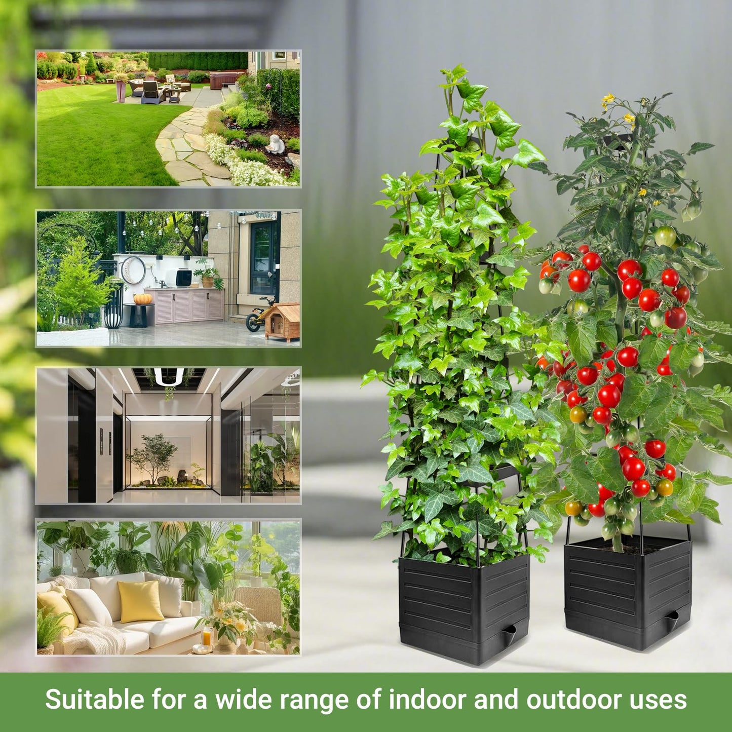 2 Pack Tomato Planter with Trellis 57 Inch, Raised Garden Bed Planter Boxes Self-Watering for Climbing Vegetable, Plants and Tomato Cages for Indoor Outdoor