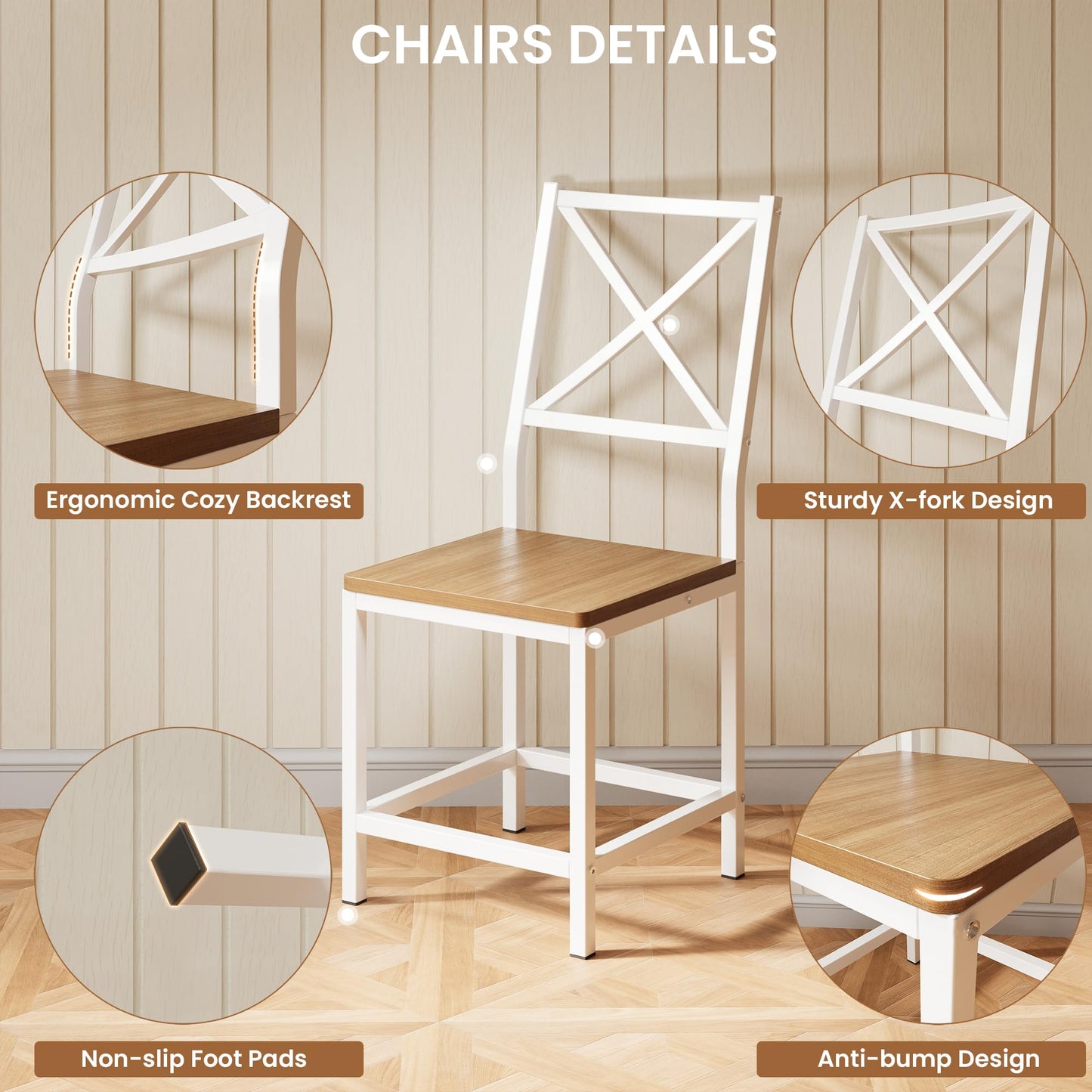 IRONCK Dining Table Set for 4, Round Kitchen Table and 4 Stool Chair for Dining Room, 44.5inch Drop Leaf Desk, Small Space Saving, Natural Wood