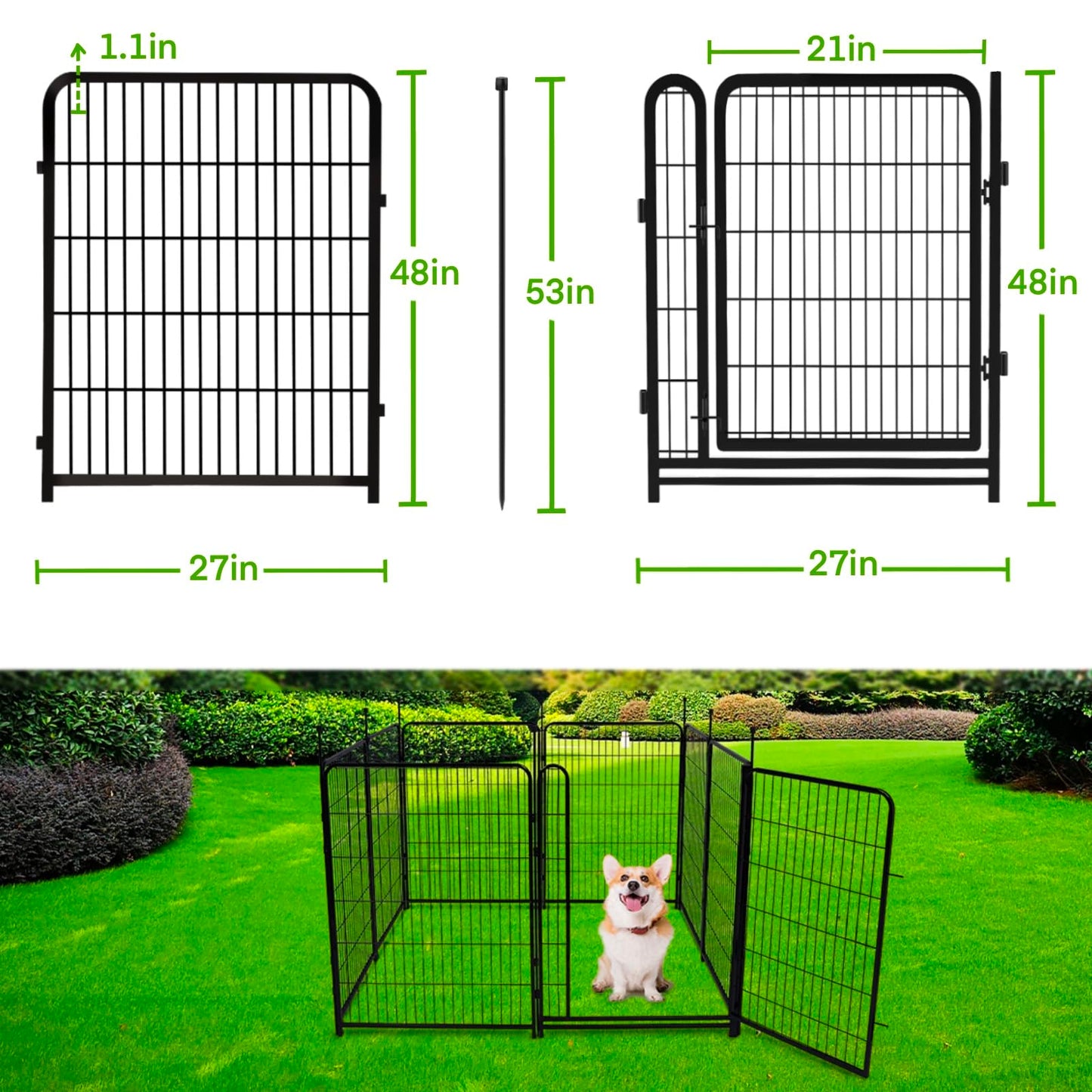 Getlay Garden Fencing 48in High, 8 Panels Total 17.7 Ft(L) Dog Fence Outdoor for Yard, Gate 21 in Wide with Low Sills. Lattice Panels for Outside, Dog Digging Fence Barrier, Garden Fences and Borders
