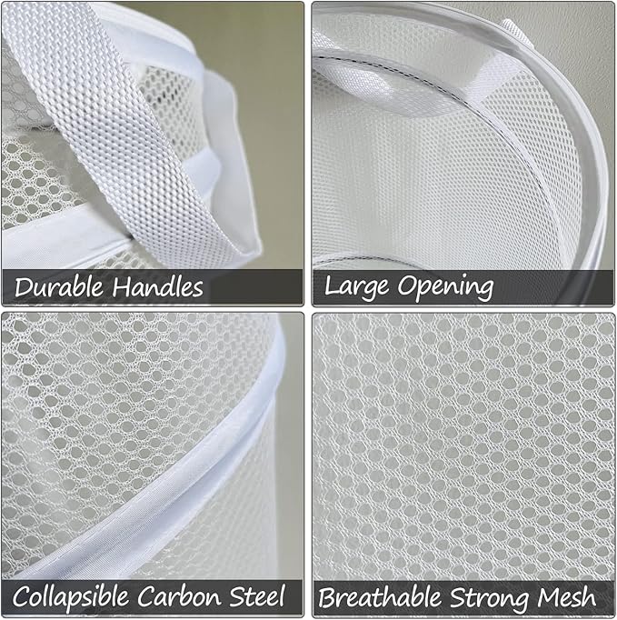 BATTOO 2 Pack White Large Collapsible Laundry Basket Foldable Mesh Pop Up Hamper