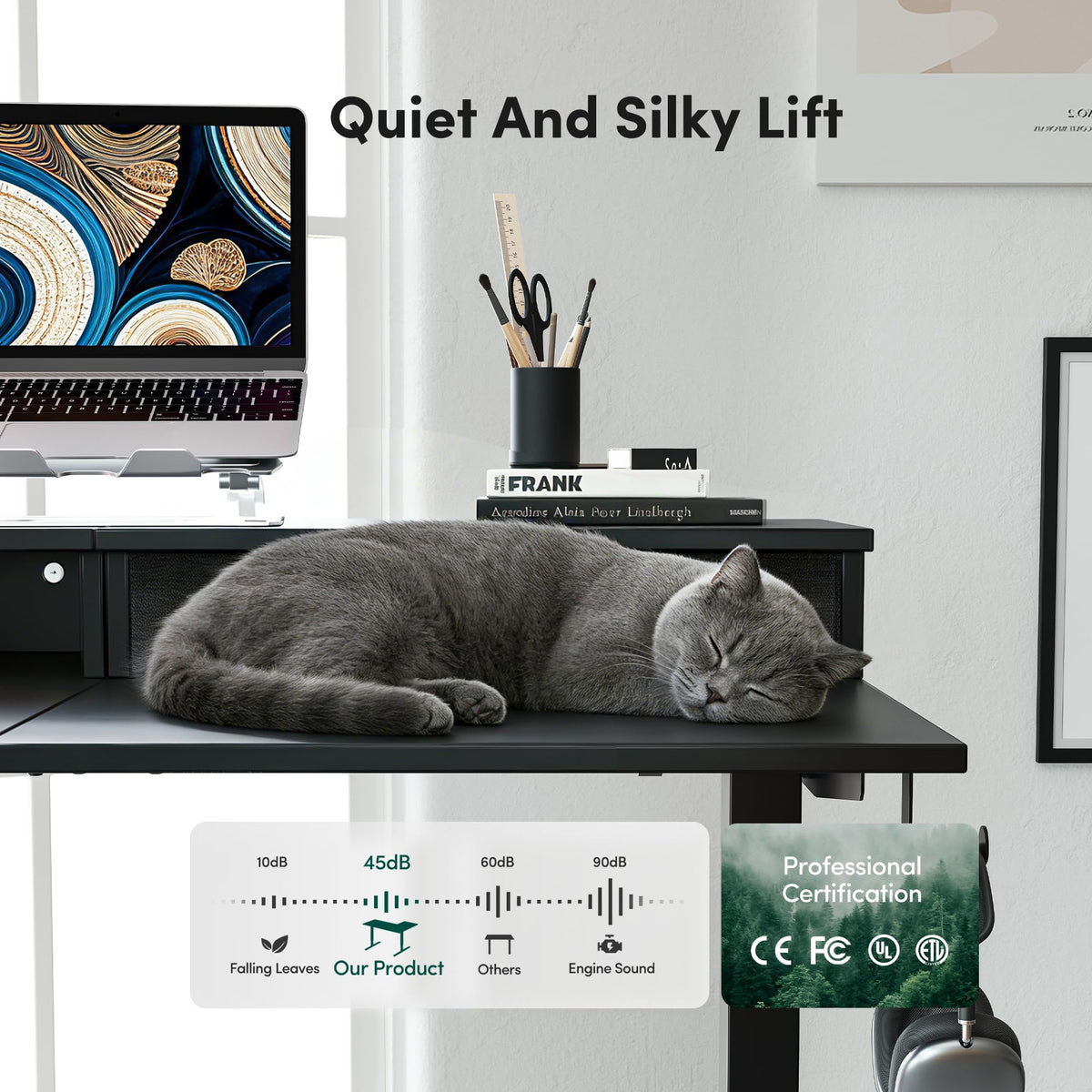CubiCubi L Shaped Standing Desk with Drawers 63 x 48 Inch Adjustable Height, Electric Corner Desk with Storage, Sit Stand Home Office Desk with Splice Board, Black