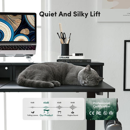 CubiCubi L Shaped Standing Desk with Drawers 63 x 48 Inch Adjustable Height, Electric Corner Desk with Storage, Sit Stand Home Office Desk with Splice Board, Black