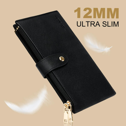 Travelambo RFID Wallet Women Large Size Bifold Multi Card Wallet Case with Zipper Pocke Credit Card Holder for Women