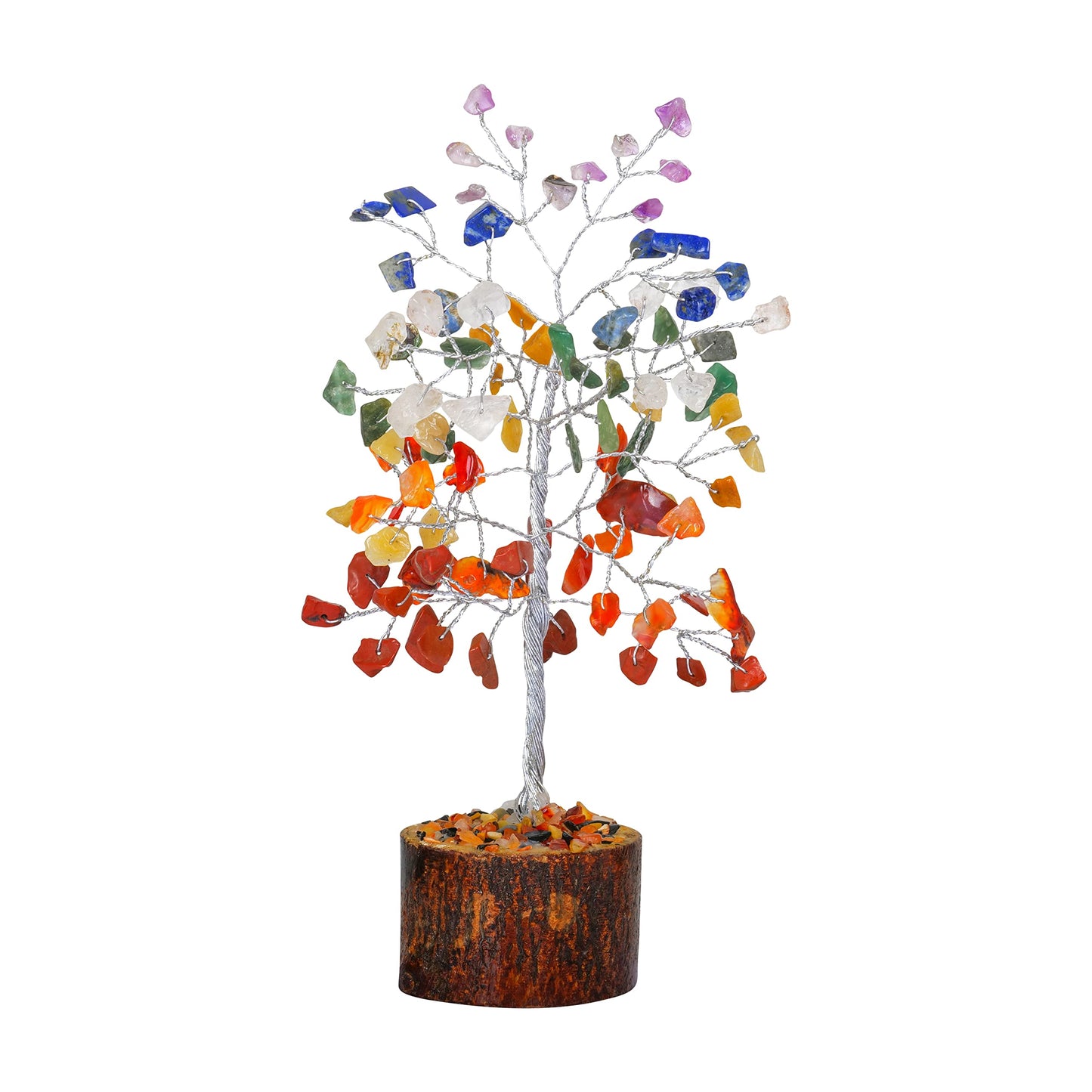 FASHIONZAADI Seven Chakra Natural Stone Feng Shui Bonsai Money Tree for Chakras Balancing Good Luck Crystals Healing Table Décor Health Prosperity Size 7-8 inch (Silver Wire)