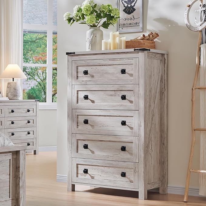 T4TREAM Farmhouse 5 Drawers Dresser Chests