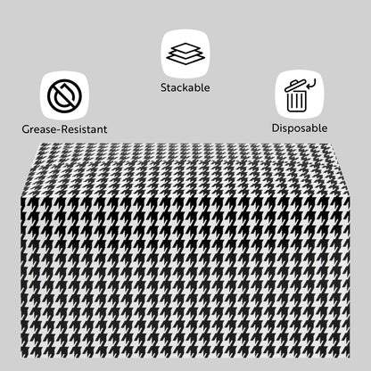 Restaurantware Bio Tek 80 Ounce To Go Boxes 400 Rectangle Take Out Food Containers - Fast Top Closure Disposable Black Houndstooth Paper Carry Out Containers For Burgers Or Fried Chicken