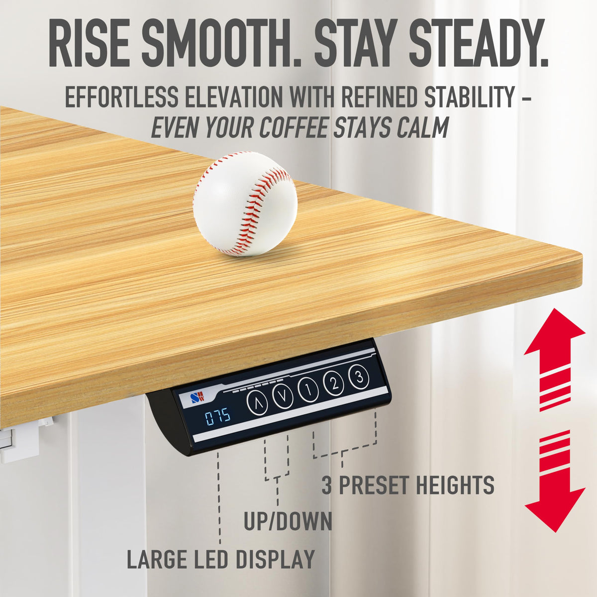 SHW 40-Inch Mobile Electric Height Adjustable Sit to Stand Desk with Drawer, Hanging Hooks and Cable Management, Oak