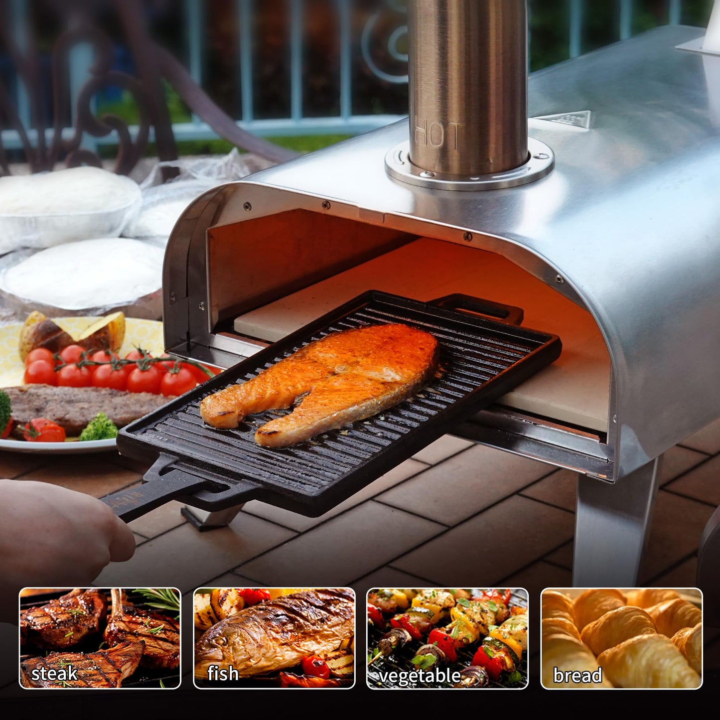 BIG HORN OUTDOORS Pizza Ovens Wood Pellet Pizza Oven Wood Fired Pizza Maker Portable Stainless Steel Pizza Grill