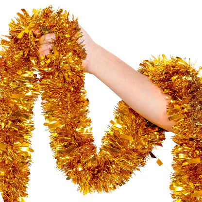50Ft Gold Christmas Garland Decorations,Xams Tinsel Stems Non-Lit Soft Twist Garland Decor for Tree Stairs Railing Front Door Mantle Fireplace Indoor Outdoor Holiday Home