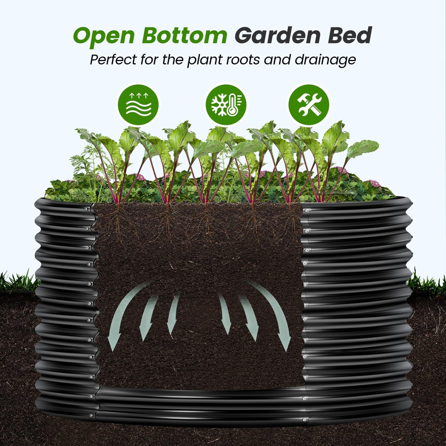 Land Guard 4×4×3ft Galvanized Raised Garden Bed Kit, Round Galvanized Planter Raised Garden Boxes Outdoor, Large Metal Raised Garden Beds for Vegetables, Grey