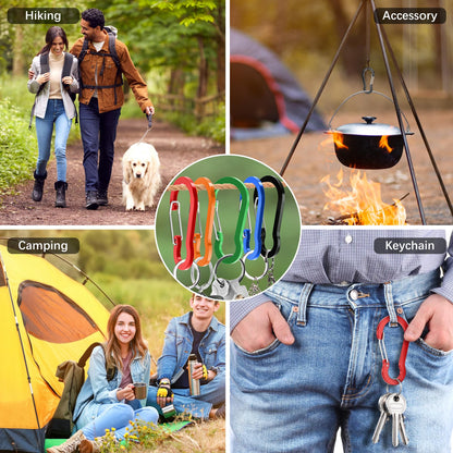 sprookber 3.2 Inch Aluminum Carabiner Clips D Ring, Caribeaner Spring Snap Hook with Keychain for Camping, Hiking, Gym & Outdoor Gear, Set of 10(Multicolor)