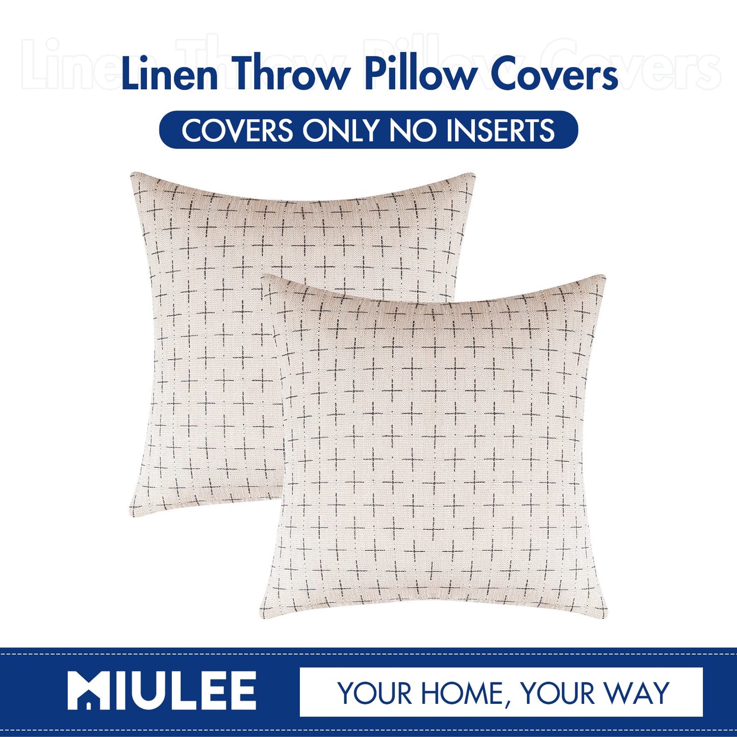 MIULEE Pack of 2 Decorative Burlap Linen Christmas Throw Pillow Covers Modern Farmhouse Pillowcases Rustic Woven Textured Cushion Cover for Sofa Couch Bed 18x18 Inch Beige