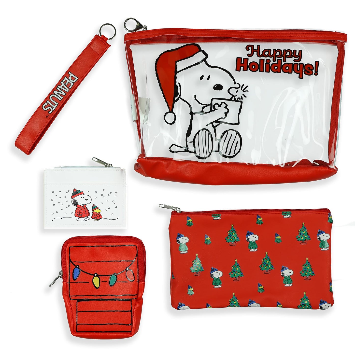 Peanuts Snoopy Happy Holidays Christmas 5-Piece Clutch Bag set