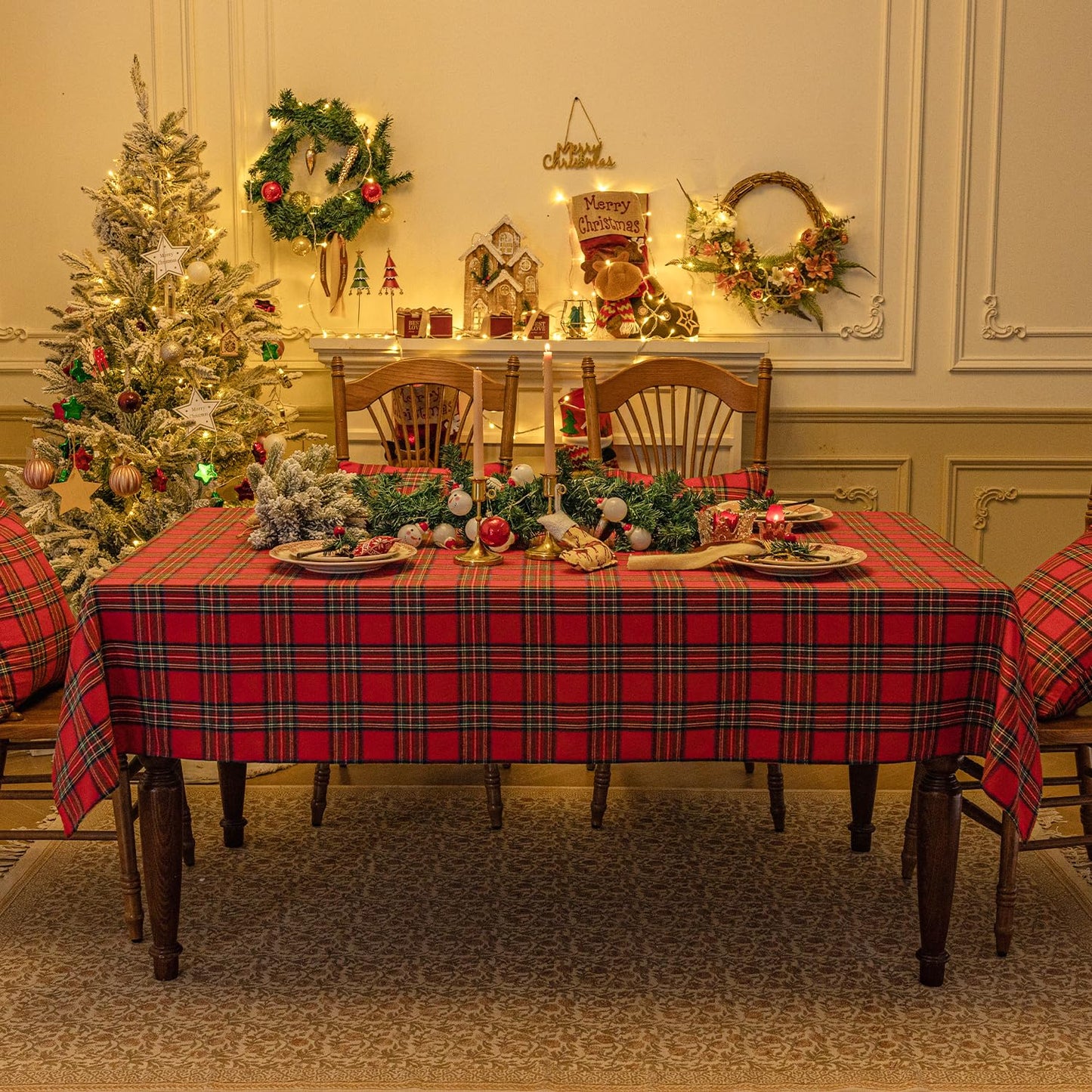 Softalker Christmas Checkered Tablecloth Rectangle - Red Buffalo Plaid Linen Cotton Gingham Xmas Table Cloths, Winter Farmhouse Table Decorations for Dining/Parties/Holiday, 54 x 80 Inch