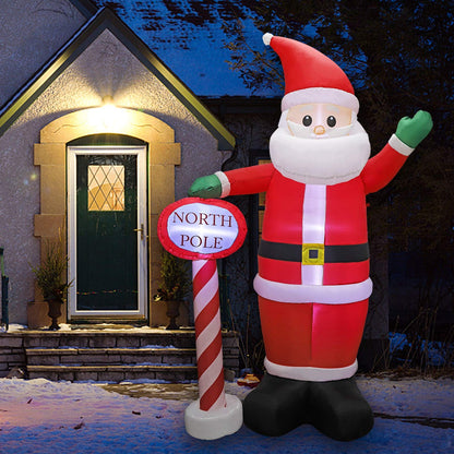 MorTime 8 FT Christmas Inflatable Santa Claus with Guidepost, Blow up Lighted Giant Wave Santa Claus North Pole with LED Lights Yard Decoration Party Display for Xmas Outdoor Decorations