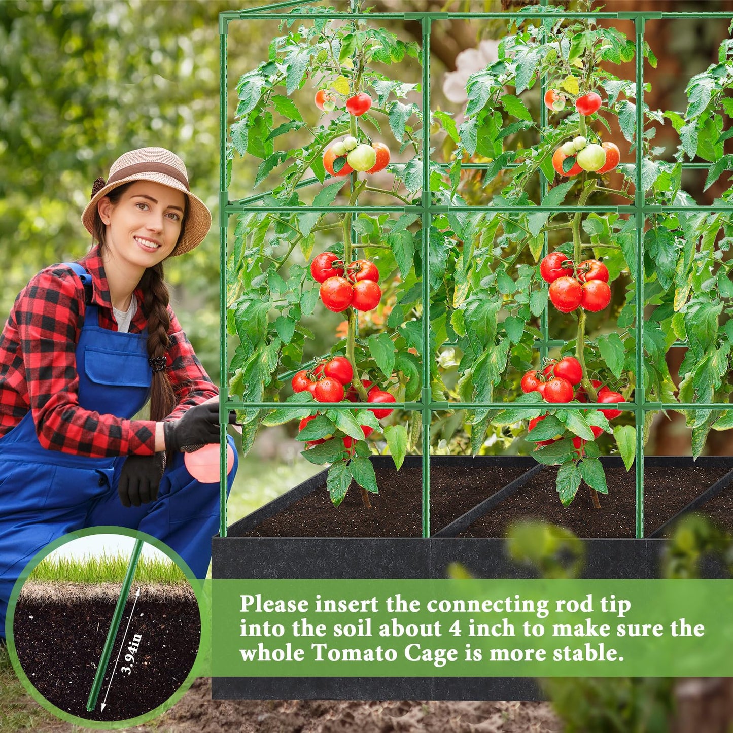 51x17x49 Inch Garden Tomato Cages with 46 Gallon Grow Bags, Square Plant Support Trellis Assembled with Planter Bags, Garden Cucumber Vegetables Frames for Vertical Climbing Plants
