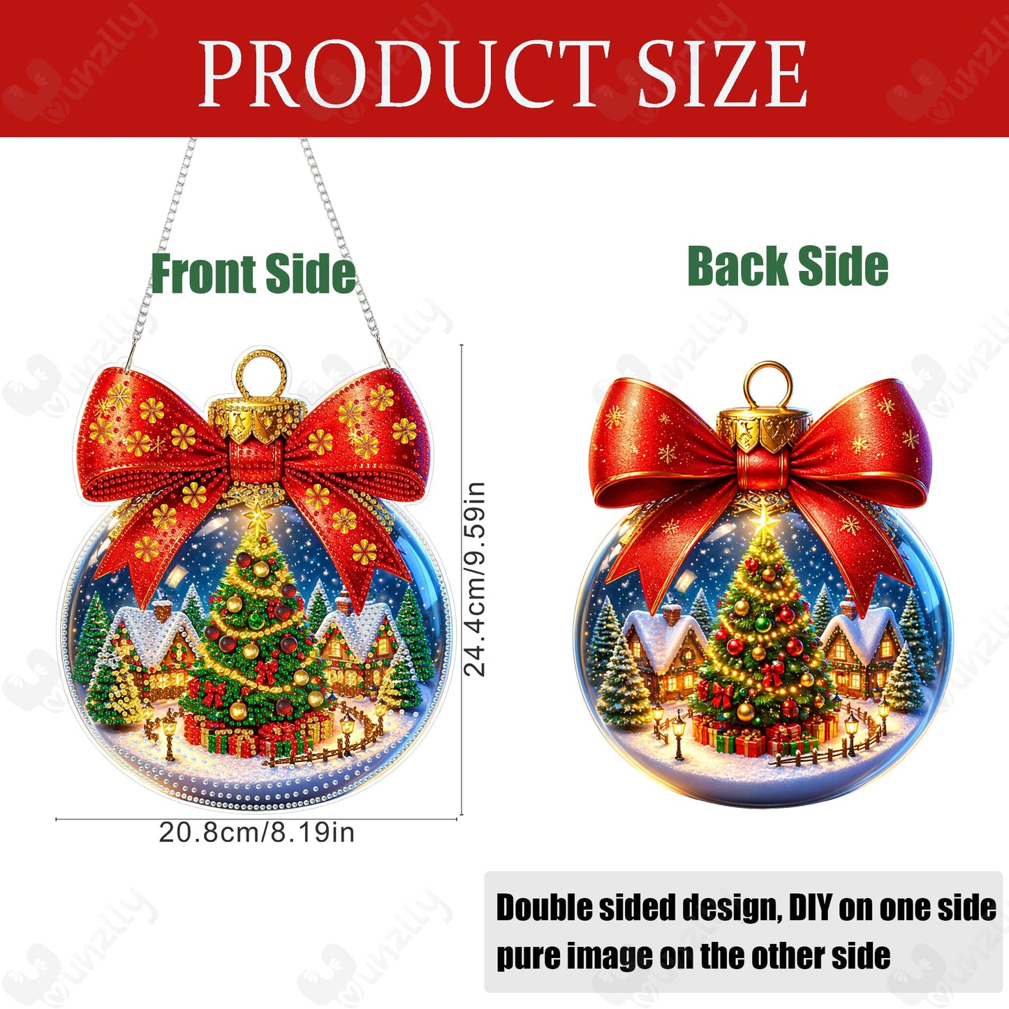 Yunzlly DIY Christmas Hanging Diamond Art Pendant Kit, Special Crystal Diamonds Painting Ornament Kit for Adults, Acrylic Hanging Gem Painting Board for Window Door Wall Decor (Christmas Ball Wreath)
