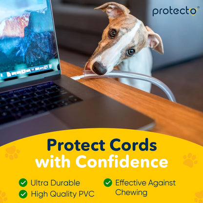PROTECTO 2-Pack Wire Protector from Pets | Clear Cable Tube Animal Proof - 2.15m Odor-Free Cat & Dog Chew Resistant Floor Cable Cover | Plastic Cord Organiser for Power, Lightning, RCA & HDMI Cables