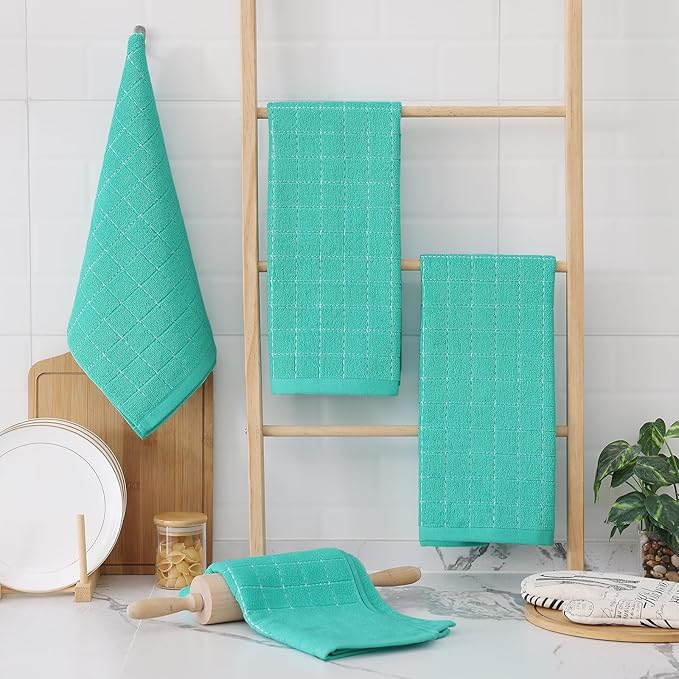 Homaxy 100% Cotton Terry Kitchen Towels, Checkered Designed, Soft and Super
