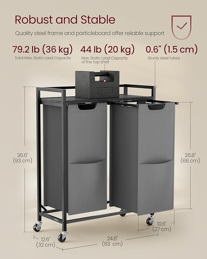 VASAGLE Laundry Sorter, 29 Gal. Laundry Hamper Basket