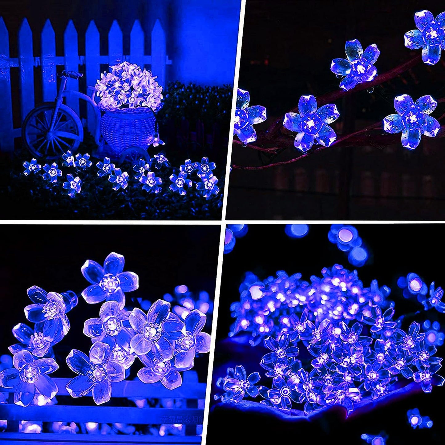 Blue Flower String Lights Indoor Outdoor Decorations, 33ft Connectable Clear Wire 100 LED Cherry Blossom Fairy Light with 8Mode & Memory for Christmas Easter Birthday Wedding Party Bedroom Décor