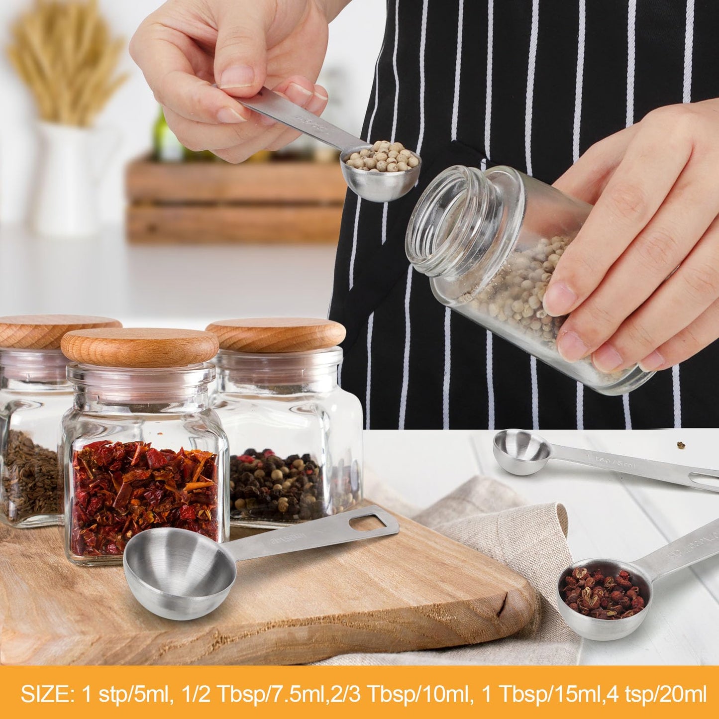4 PCS 1 Teaspoon(5 mL | 5 cc | 1 Tsp | 1/3 Tablespoon) Stainless Steel Single Measuring Spoon, Easy to Use and Easy to Wash Metal Measuring Spoons Kitchen Gadgets for Cooking & Baking
