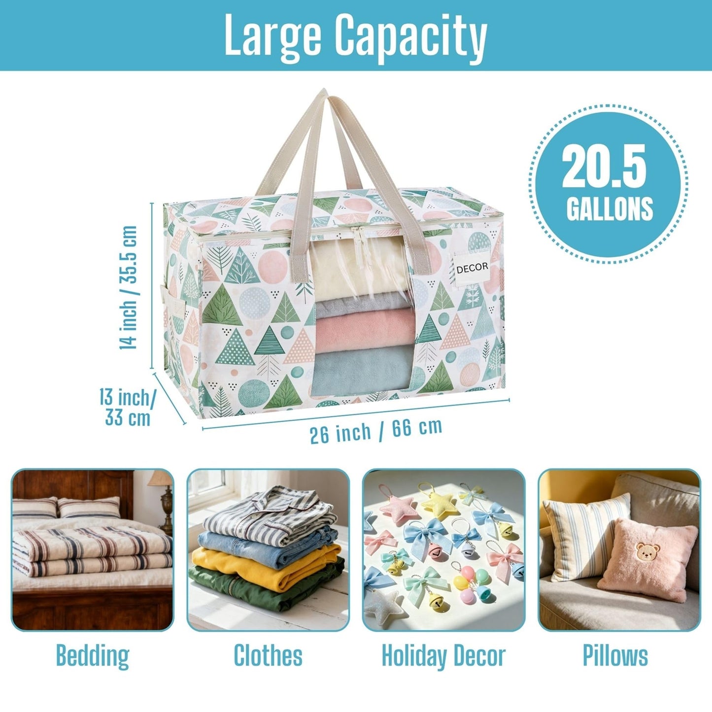 VENO 6 Pack Moving Bags, Large Christmas Storage Bins with lids, Packing Supplies for College, Alternative to Moving Boxes, Foldable, Heavy-Duty Tote, Christmas Pattern (Pastel Forest, 6 Pack)