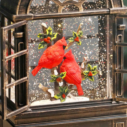 Gorrzai Cardinal Snow Globe Lantern Christmas Snow Globes Arched Window Shape Christmas Decorations Indoor for Home Timer Christmas Music Box, USB and Battery Powered