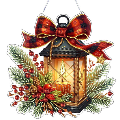 VODAPYC Christmas Diamond Art Hanging Kit for Adults, DIY Double Sided Special Shaped Diamonds Art Window Pendant Ornament for Home Decor(Candle Lamp)