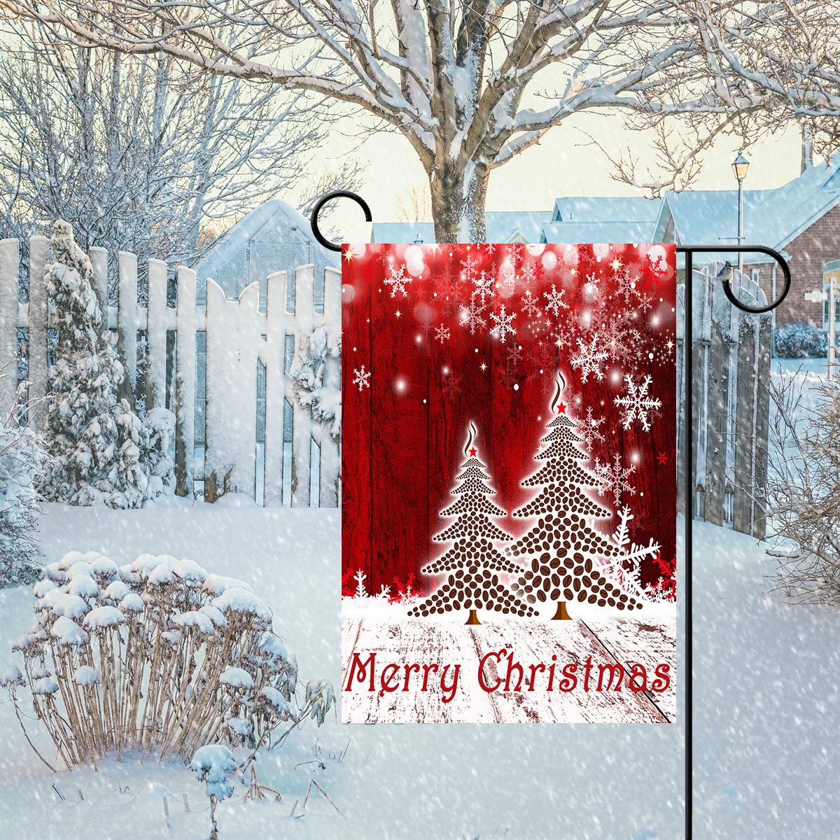 Merry Christmas Tree Red Garden Flag Winter Snowflake Double Sided Flags 12" x 18", Xmas Rustic Winter Snow Holiday New Year Small Garden Flag Banner Yard Outdoor Decoration Home Decor