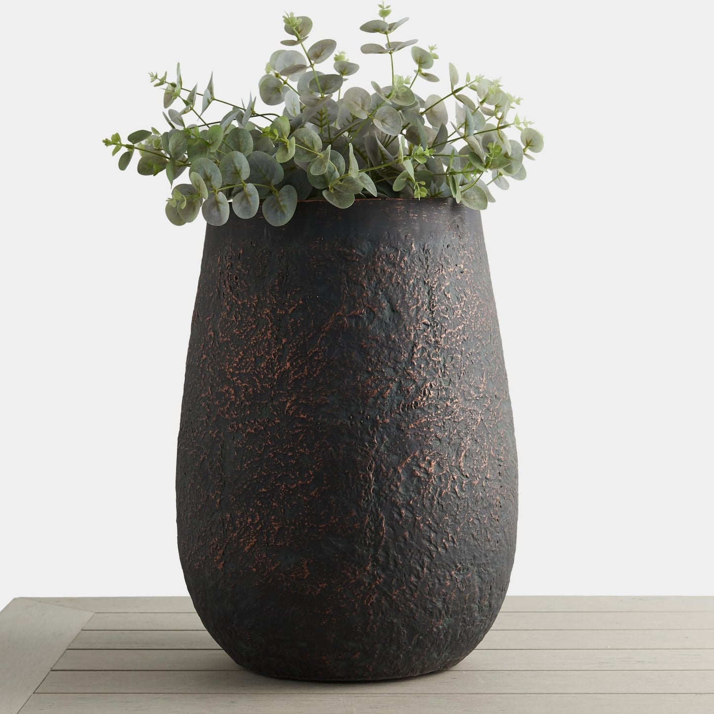 Wallowa 20" H Weathered Concrete Tall Planter, Black Large Outdoor Indoor Decorative Flower Pot with Drainage Hole, Modern Round Style for Home, Garden, Patio, Courtyard, Bronze Rust with Green Tone