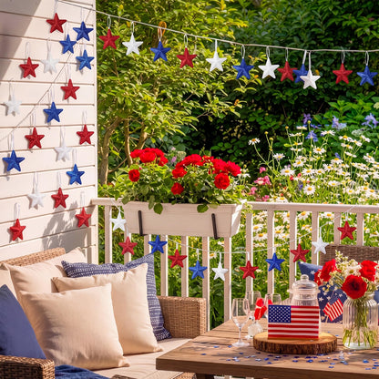 24 Pcs 4th of July Large Star Ornaments, 4.3 Inch Patriotic Hanging Glitter Star Red White Blue Tree Decor for Independence Day, 250th Anniversary, Memorial Day Home Party Decor