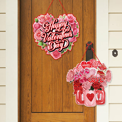 Pink-Red Valentines-Day Front-Porch Door Hanger-Decor - 6pcs Love Romantic Special Night Galentines Party Paper Signs Banners,Engagement Wedding Anniversary Wall Hanging Decorations Lasting Surprise