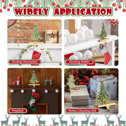 JUSTOTRY 2PC Christmas Stocking Holders for Mantle Glitter Green Xmas Tree Gold Stocking Holder for Fireplace Home Decor Holiday Gifts Christmas Decorations Supplies Non-Skid Durable and Sturdy