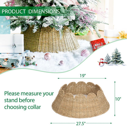 Joyhalo Christmas Tree Collar, 27.5in Wicker Tree Skirt Collar for 7.5 ft Tree, Rustic Handcrafted Woven Tree Collar for Pencil Tree, Xmas Basket Tree Collar, Farmhouse Rattan Tree Base Collar Cover